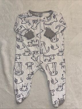 (2 for $10) Gerber White & Gray Puppy Print Footed One-Piece Sleepwear